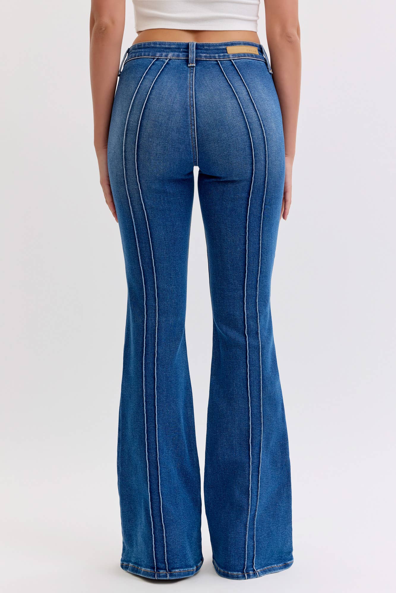 Cello Mid Rise Flare with Pintuck Seam Jeans | UPTRIPPING